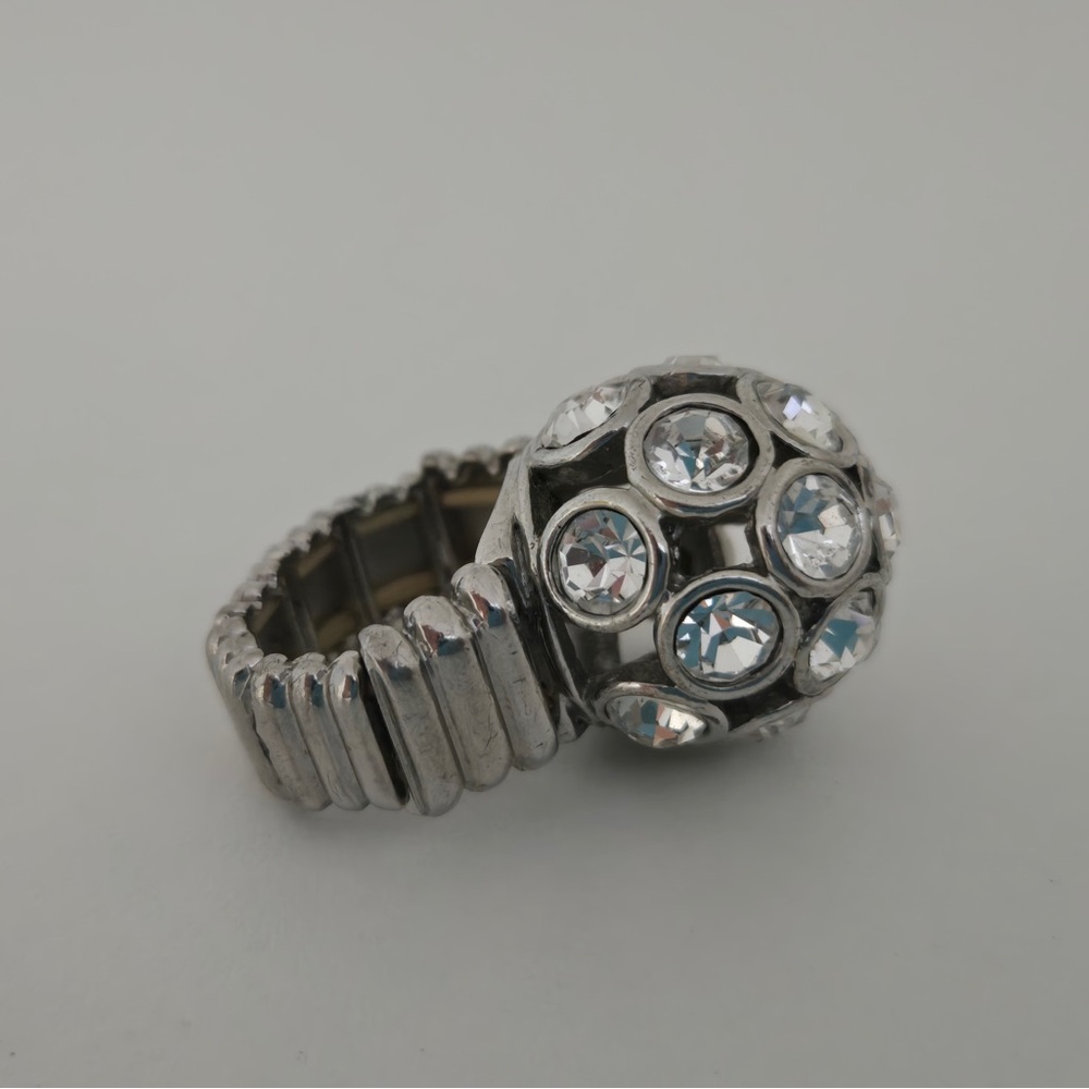 Dome Stretch Ring Silver Tone | Bold Faux Rhinestone Sphere